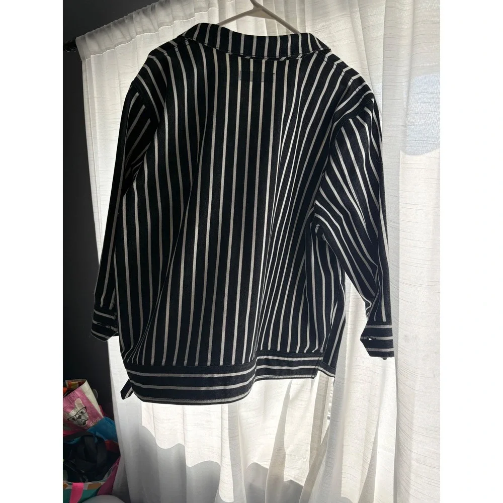 Lauren Ralph Lauren Striped Denim Shirt Jacket Black White 3X Plus Size - Picture 2 of 8